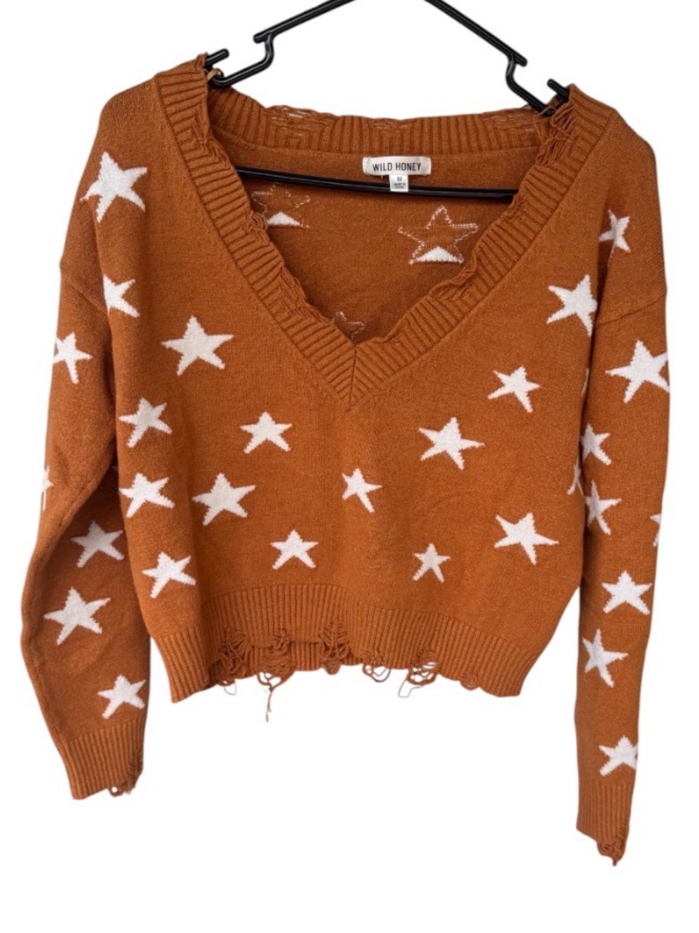 Wild Honey Women's Rust Star V-Neck Sweater